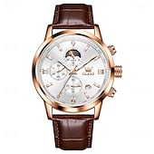 abordables Montres à quartz-OLEVS Hommes Montres à quartz Mode Affaires Montre Bracelet Affichage des phases de lune Lumineux Calendrier Chronographe Cuir Suivre