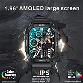 お買い得  スマートウォッチ-k63 スマートウォッチ 1.96 AMOLED スクリーン Bluetooth 通話 スポーツトラッカー 380mAh 長時間スタンバイ 健康モニター メンズ スマートウォッチ