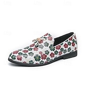 billiga Tillfällig-loafers med vitt blommönster för män med tofs och guldaccent – snygga vardags- och semiformella skor för moderiktiga outfits