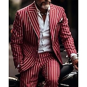 billige Blazere for menn-Herre drakter Blazer Virksomhet Cocktailfest Bryllupsfest Mote Fritid Vår &amp; Vinter Polyester Stribe Knapper Lomme Bekvem Enkeltkneppet Blazer Rød Blå Grønn