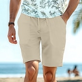 baratos Feriado-Homens Calção Shorts de linho Shorts de verão Bolsos Com Cordão Cintura elástica Tecido Conforto Respirável Curto Casual Diário Feriado Moda Estilo Clássico Preto Branco