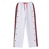 abordables Pantalones de deporte-Pantalones deportivos navideños para hombre, con escena navideña, para correr, de pierna ancha, informales, con bolsillos, con cordón, cintura elástica, a cuadros, cómodos, transpirables, para uso