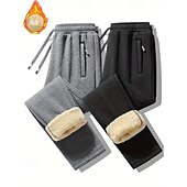 baratos Calças Desportivas-Homens Sherpa Calças de lã Calças de inverno Calças Calça de moletom de perna reta Bolsos Com Cordão Cintura elástica Tecido Conforto Quente Esportes Diário Moda Casual Preto Cinzento Micro-Elástica