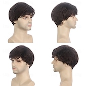 economico Parrucche uomo-parrucca marrone da uomo ragazzo corto a strati costume cosplay festa capelli naturali