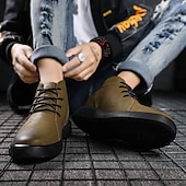 abordables Bottines-bottines décontractées en similicuir pour hommes avec design à lacets, semelle antidérapante confortable, parfaites pour un usage quotidien et des activités de plein air