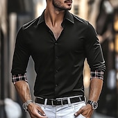 お買い得  メンズドレスシャツ-男性用 タータン・チェック ドレスシャツ ボタンアップシャツ 長袖 ビジネスカジュアル フォーマル 日常 祝日 秋 冬 春夏 襟付きシャツ ボタンアップ 3Dプリント ブラック ダークブルー