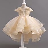 preiswerte Partykleider-kinderkleidung Mädchen Party Kleid Feste Farbe Kurzarm Hochzeit Besondere Anlässe Rüschen Gitter Zip bezaubernd Süß Polyester Asymmetrisch abendkleider Sommer Frühling Herbst 4-13 Jahre Wei