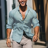 economico Strada-Per uomo camicia di lino Camicia estiva Abbigliamento mare Maglietta informale Camicia con bottoni Liscio Da mare Informale Nero Bianco Rosa Verde Manica lunga Bavero Primavera estate Abbigliamento