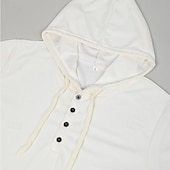 abordables Camiseta de punto gofre-Hombre Camisa de gofres Camiseta Camiseta superior Camisa de manga larga Manga Larga Con Capucha Primavera &amp; Otoño Plano Moda Design Botones Vacaciones Calle Noche Blanco Color Caquí Gris Camiseta