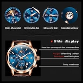 abordables Montres à quartz-OLEVS Hommes Montres à quartz Mode Affaires Montre Bracelet Affichage des phases de lune Lumineux Calendrier Chronographe Cuir Suivre
