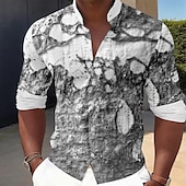 economico Camicie stampate da uomo-Per uomo Stampa 3D Camicie Camicia con bottoni Manica lunga Affari casual Da mare Ufficio Giornaliero Estate Primavera &amp; Autunno A fascia collare del nonno Stampa 3D Nero Bianco Marrone chiaro Grigio