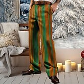 voordelige Kersttafereel Outfit-Kerstmis Voor heren Gestreept Pakken Medium Taille Casual Feest Buiten Huis Vetoketju Zak Broek met rechte pijpen Zomer Lente Herfst 3D-afdrukken Roze Rood Oranje