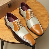 abordables Semi-formel-chaussures richelieu multicolores pour hommes – design en similicuir marron, beige et orange avec détails à bouts d&#039;ailes, parfaites pour les occasions formelles et décontractées