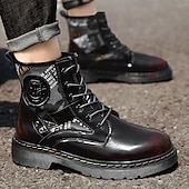 abordables Botas de combate-Botas de combate de piel sintética patentada para hombre: diseño con cordones de estilo militar con detalles de camuflaje, suela resistente para uso al aire libre y casual