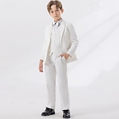 billiga Pojkes formella kostym-4 delar Ringbärarkostym Pojkar Barn Kostym Formell kostym Kavaj &amp; väst &amp; byxor &amp; slips Formell Fest Alla hjärtans dag Mode Häftig Ensfärgat Ficka Vit Vin Marinblå Polyester