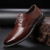 cheap Formal-Men&#039;s Classic Brown Brogue Oxford Dress Shoes – Faux Leather Lace-Up Formal Footwear for Office &amp; Events
