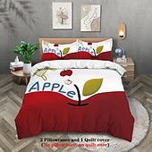 baratos Conjuntos de capa de edredão-capa de edredom de três peças com estampa de maçã vermelha doce, quarto de hotel, cama de hóspedes, conjunto confortável, 1 capa de edredom de 2 fronhas, conjunto de cama queen size, conjunto de 2