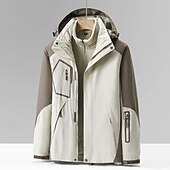 baratos Fleece &amp; Casacos 3 em 1-Homens Jaqueta Softshell Jaqueta de Trilha Inverno Ao ar livre Bloco de cor A Prova de Vento Impermeável Jaquetas 3-em-1 Jaquetas em Velocino Jaqueta corta-vento Viajar Cinzento Escuro Preto Marfim