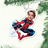 preiswerte Weihnachten-Personalisierte Foto-Hängeornamente Individuelles Spiderman Superhelden Kindergesicht Acryl 2D Weihnachtsbaumornamente hängender Autoschmuck Geschenke für Superhelden-Fans