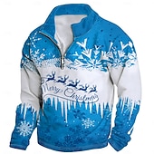 cheap Christmas Animal Outfit-New Year Christmas Men&#039;s Sweatshirt Long Sleeve Vacation Going out Streetwear Light Yellow Dark Yellow Light Blue Gray&amp;White Red2 Print Spring &amp;  Fall Designer S M L XL XXL 3XL