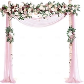 ieftine Decorațiuni de nuntă-kit de flori arc nunta cu draperii (pachet de 5) - 1 buc ghirlandă de flori artificiale 2 buc ghirlandă artificială bej de lux cu 2 buc draperii transparente pentru ceremonia de nuntă fundal recepție