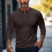 levne Ležérní tričko Henley-Pánské Tričko Tričko Henley Pevná barva Henley Běžný Venkovní Ležérní Dlouhý rukáv Knoflíky Oblečení 100% bavlna Úplet Denní