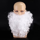 preiswerte Trendige synthetische Perücken-Weihnachtsmann-Bart- und Perückenset, weißer Bart und Perücke, lockige Weihnachtskostüm-Perücke für Männer