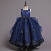 billige Blomsterkjoler-Blomsterpikekjole Barn Jente Prinsesse kjole Ytelse Bryllup Fest Elegant Vakker Netting Helfarge Ermeløs Crew-hals Vinrød Hvit 4 år +