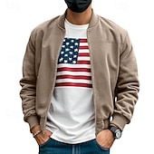 baratos Jaquetas de Suede Sintético-Homens jaqueta leve Jaqueta Bomber Jaqueta Carga Jaqueta de Transição Férias Diário Manter Quente Bolsos Outono &amp; inverno Tecido Moda Clássico Colarinho Chinês Padrão Preto Azul Marinha Azul Marron