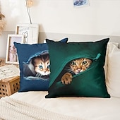 billiga djurstil-dekorativt kuddfodral söt kattunge peekaboo grafisk 1 st mjukt fyrkantigt kuddfodral örngott för sovrum vardagsrum soffa soffstol