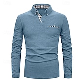 preiswerte Klassisches Poloshirt für Herren-Herren Golfhemd Golf Poloshirts Arbeit Casual Kargen Langarm Basic Modern Farbblock Patchwork Knopf Frühling &amp; Herbst Regular Fit Königliches Blau Blau Dunkelgrau Khaki Hellgrau Hellblau Golfhemd