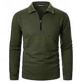 olcso Vakáció-Férfi Gofris pólóingek Quarter Zip Polo Napi Szabadság Negyed irányítószám Hosszú ujj Divat Modern Sima Tavasz Ősz Normál Fekete Fehér Bor Sötétkék Khakizöld Katonai zöld Gofris pólóingek