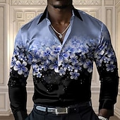 abordables Chemise en Satin pour Homme-Homme Floral Chemise décontractée Chemise boutonnée manche longue Décontractées Soirée Cadeau Casual Printemps Automne Col rabattu Boutonner Jaune Bleu Violet Vert Gris