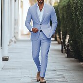preiswerte Freizeitanzüge-Herren Lässig Anzüge Himmelblau Beige Mode Täglich Einfarbig Standard Passform 2-teilig Einreiher - 1 Knopf