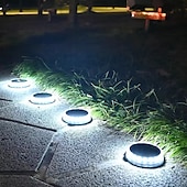 cheap Pathway Lights &amp; Lanterns-LED Solar Pathway Light Outdoor IP65 Waterproof Super Bright Disk Light 17LED Garden Lawn Pathway Patio Landscape Decoration 4pcs