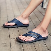 cheap Outdoor Sandals-Men&#039;s Vintage Faux Leather Flip-Flops – Casual Summer Sandals with Braided Strap for Beach and Outdoor Wear