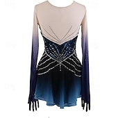 preiswerte Eiskunstlaufkleider-Eiskunstlaufkleid Damen Mädchen Eislaufen Kleid Blau Patchwork Netzstoff Spandex Hohe Elastizität Training Wettbewerb Eiskunstlaufkleidung Klassisch Kristall / Strass Langarm Eislaufen Eiskundstlauf