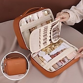 voordelige Sieradenkistjes-3-in-1 multifunctionele PU cosmetische tas, grote capaciteit en premium draagbare make-up kwasten organizer, reis make-up koffer, Moederdag cadeau voor vrouwen
