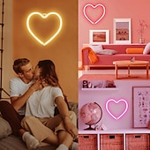 economico Lampade neon LED-luce al neon a forma di cuore rosa - led per San Valentino &amp;decorazione per feste perfetta per la stanza delle ragazze, dormitorio, decorazione per la casa per l&#039;anniversario di matrimonio
