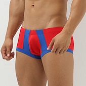 cheap Men&#039;s Boxers Underwear-Men&#039;s 1 PCS Boxers Underwear Boxer Shorts Patchwork Spandex Breathable Soft Comfortable Color Block Letter &amp; Number Mid Rise Black Red