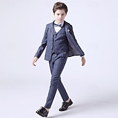 cheap Boy&#039;s Formal Suit-4 Pieces Ring Bearer Suit Boys Kids Suit Formal Suit Blazer &amp; Vest &amp; Pants &amp; Tie Formal Set Formal Party Fashion Cool Plaid Pocket Blue Cotton
