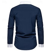 preiswerte Button-Down-Hemden für Herren-Herren Hemd Oberhemd Knopfhemd Farbblock Hochzeit Party Schwarz Weiß Marineblau Blau Langarm Kargen Frühling &amp; Herbst Bekleidung