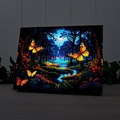 お買い得  LEDウォールアート-トリッピー LED キャンバス ウォール アート LED ライトアップ ウォール デコ 2AA 電池式 ライト付き キャンバス プリント LED ライト キッチン 寝室 または 家の装飾 蝶 森