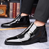 cheap Dress Boots-Men&#039;s Patent Leather Ankle Boots – Sleek Formal Design with Buckle Detail for Weddings, Parties, and Business Wear