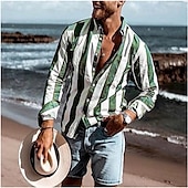 Men's Striped Geometric Pattern Shirt Long Sleeve Sports Fashion Designer Daily Holiday Spring, Fall, Winter, Summer Turndown Button-Down Purple Green Blue-White Gray cheap Geometric Pattern-Men's Striped Geometric Pattern Shirt Long Sleeve Sports Fashion Designer Daily Holiday Spring, Fall, Winter, Summer Turndown Button-Down Purple Green Blue-White Gray