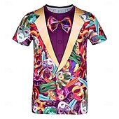 olcso 3D pólók-Mardi gras Férfi Tuxedo Jelmez Póló Rövid ujjú póló 3D nyomtatás Terített nyak Ing Túlzott Dizájn Parti Szabadság Klub Rubin Nyár Tavasz Ruházat S M L XL XXL XXXL