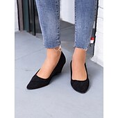 abordables Block Heels-escarpins compensés à bout pointu en faux suède noir pour femmes - chaussures élégantes et confortables pour le bureau et les événements formels
