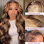 preiswerte Echthaarperücken mit Stirn-Spitzenkappe-Remy Menschenhaar 13x4 Spitzenfront Perücke Freier Teil Brasilianisches Haar Große Wellen Schwarz Mehrfarbig Perücke 180% Haardichte mit Babyhaar Leimlos Vorgerupft Für Perücken für schwarze Frauen