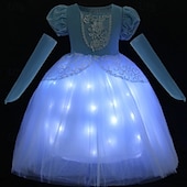 abordables Costumes pour filles-La Reine des neiges Princesse Conte de Fées Elsa Robe de demoiselle d&#039;honneur Costume de soirée à thème Robes en tulle Costume de Carnaval Lumière LED Cosplay de Film for Fille Enfant Halloween