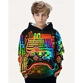 billiga Pojkens 3D Sporter &amp; Spel-Pojkar 3D Grafisk Spel Huvtröja Långärmad Vår Höst Mode Streetwear Barn 4-12 år Huva Utomhus Ledigt Dagligen Normal